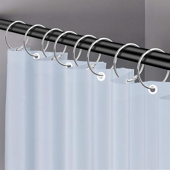24 Pack Shower Curtain Rings,Rust Proof Shower Curtain Hooks for Bathroom,Circular Decorative Shower Curtain Rings and Hooks for Shower Rod,Metal Rings for Shower Curtain(Chrome)