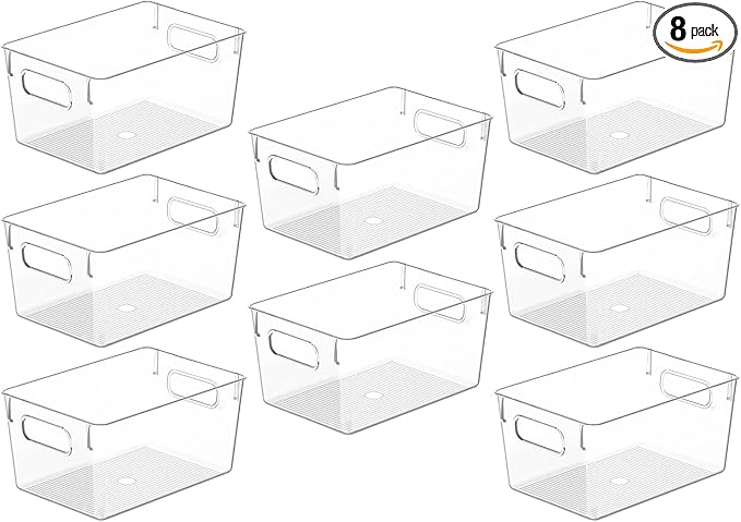 Clear Plastic Storage Bins, Pantry Organizers and Storage Containers Fridge Organizer Bins for Organizing Kitchen Cabinet Organizer Bin Bathroom Freezer Refrigerator Organization