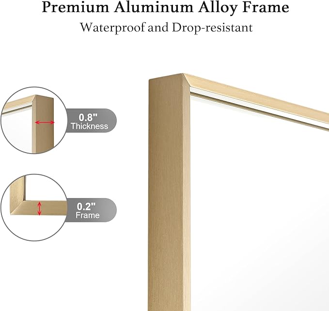 20x36 Inch Gold Bathroom Mirror - Copper-Free Mirror, Aluminum Alloy Frame Vanity Rectangle Wall Mounted Modern Mirror for Bedroom/Living Room/Porch Horizontal or Vertical