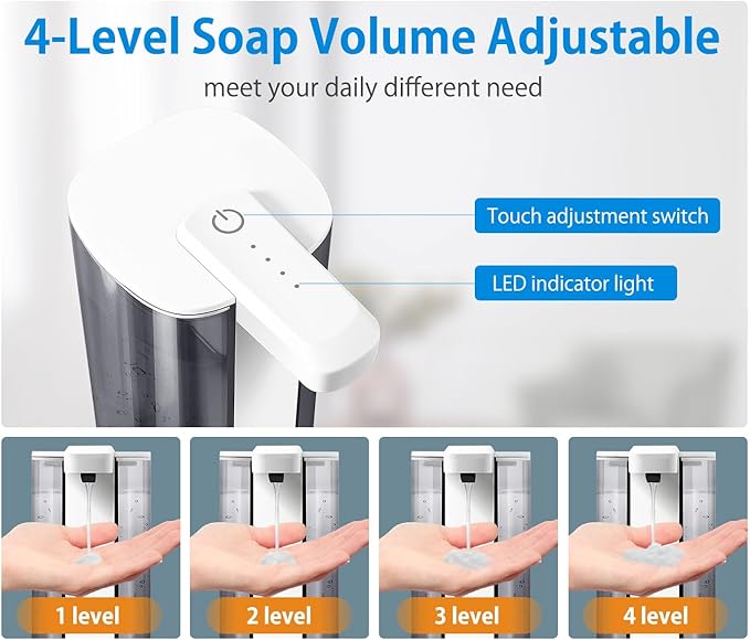 Automatic Liquid Soap Dispenser, Rechargeable,Touchless,17oz/500ml with 4 Adjustable Soap Levels, Wall Mount & Waterproof, Liquid Hand/Dish Soap Dispenser for Bathroom Kitchen