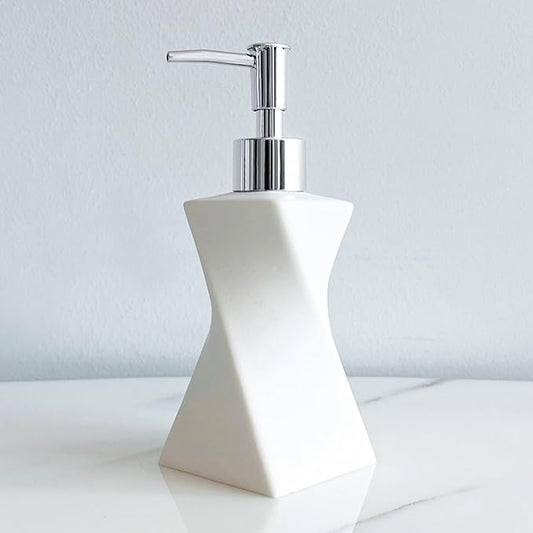 Modern White Soap Dispenser with Silver Pump for Bathroom and Kitchen, Contemporary Art Style, Matte Finish, Rust Proof, 8.5oz (Arctic White)