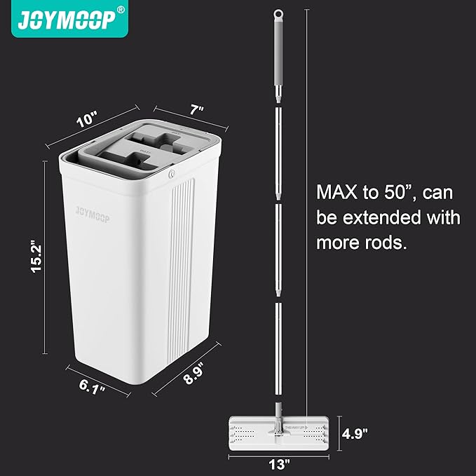 JOYMOOP Hands-Free Self-Cleaning Microfiber Mop and Bucket with Wringer Set for Home, Mops for Floor Cleaning and Wall Cleaner, Hardwood, Tile, Laminate, Vinyl Floors, Smooth Walls, and Glass Windows