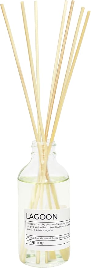 Luxury Reed Diffuser| True Hue | 3.75 fl oz | Glass and Rattan | Lasts for 2-3 Months | Fragrance Diffusers for Home | Handmade in USA (Lagoon)