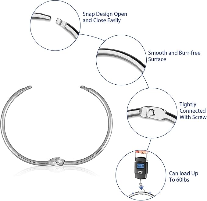 24 Pack Shower Curtain Rings,Rust Proof Shower Curtain Hooks for Bathroom,Circular Decorative Shower Curtain Rings and Hooks for Shower Rod,Metal Rings for Shower Curtain(Chrome)