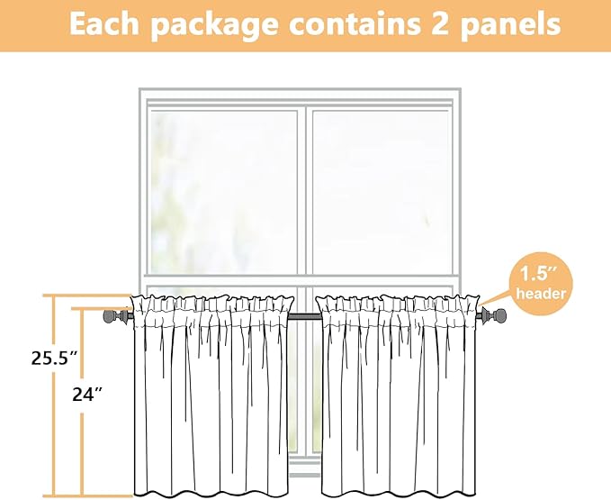 Natural Kitchen Curtains 24 Inch Length 2 Panels, Light Filtering Faux Linen Textured Short Curtains Tier for Windows, Small Curtain for Cafe Cabinet Bathroom Basement RV Camper, 30" Wx24 L