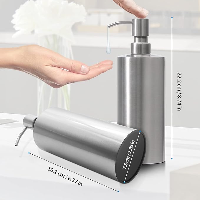 ARKTEK Large Stainless Steel Countertop Soap Dispenser - Rust and Leak Proof Liquid Hand Soap Pump Bottle for Kitchen, Bathroom and Countertop Hand Dish Lotion (20 Oz / 600 ml)
