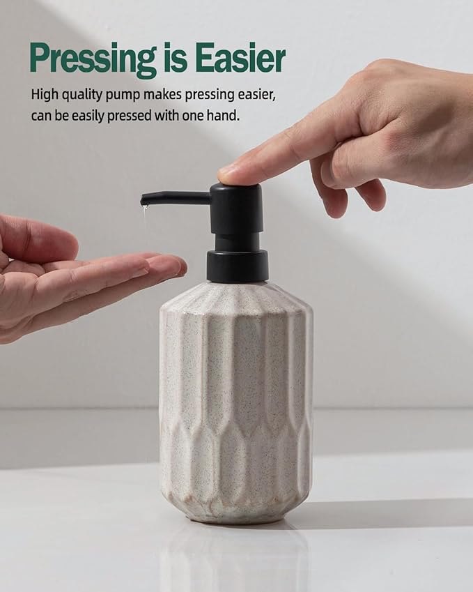 FE FUN ELEMENTS Fun Elements Bathroom Soap Dispenser, 16 Oz Luxurious Hand soap Dispenser for Bathroom, Ceramic Liquid Countertop with Plastic Pump, Silicone Funnel (Black Pump)