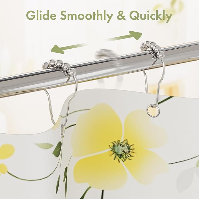 Amazer Shower Curtain Hooks, Decorative Shower Curtain Hooks Rust Proof Stainless Steel Shower Curtain Hooks, Shower Hooks for Shower Curtain Bathroom 12PCS, Polished Chrome