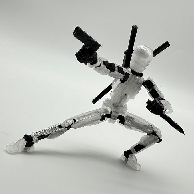 (Assembly Completed) 3D Printed Figure 5.54-inch Dummy13 with Weapon Expansion Set, Full Body Mechanical Movable Toy, Desk Decoration. (Transparent)
