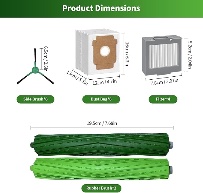 21 Pack Replacement Parts for iRobot Roomba Max 705 Vac/Plus 504 Vac Vacuum Cleaner, Accessories Kit with 2 Main Brushes,4 Filters,6 Dust Bags,8 Side Brush,1 Cleaning Tool