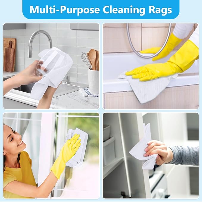 GLIMGLINT Microfiber Cleaning Cloth, 100 Pack Shop Towels, Lint-Free, Ultra Absorbent Reusable or Disposable Microfiber Cloths for Kitchen, Car, Cleaning Rags, 11" x 9", White