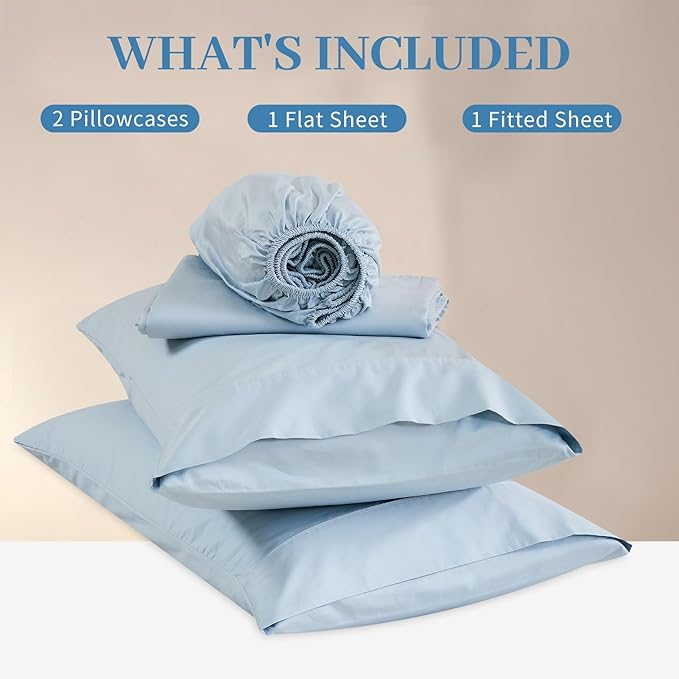 Bedlifes Deep Pocket Sheets 18-24 Inch, Queen Size Egyptian Cotton 1000 Thread Count, 4-Piece - Fits Extra Thick Mattresses, Cooling & Breathable (Light Blue)