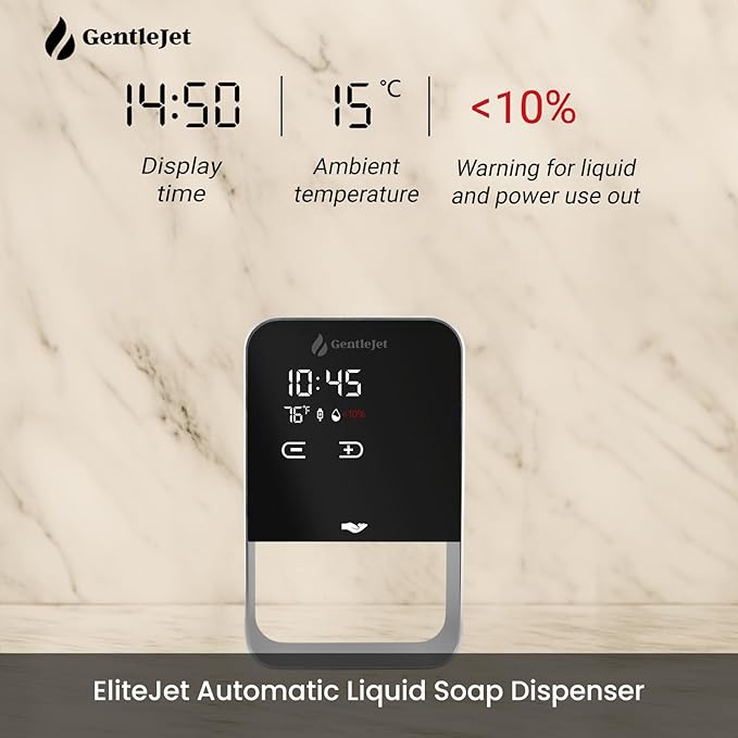 EliteJet Automatic Liquid Soap Dispenser Touchless - Wall Mount and Countertop with Dual Power (USB/Battery), LED Display, Aluminum Alloy Body, Kitchen and Bathroom Soap Dispenser for Hand