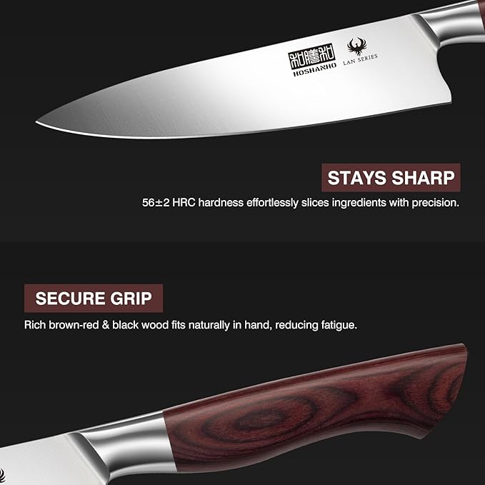 HOSHANHO 3-Piece Kitchen Knife Set, Ultra Sharp Chef/Santoku/Paring Knives,Professional High Carbon Steel Knives with Ergonomic Handle, Ideal Cooking Gift Set