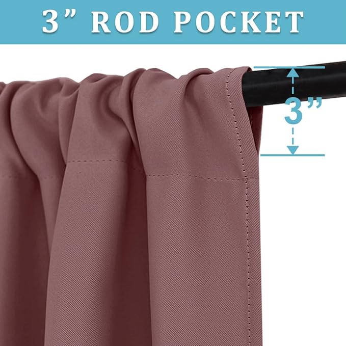 RYB HOME Living Room Curtains Blackout - Light Block Energy Efficiency Small Window Treatment Drapes for Kitchen Dining Patio Sliding Door Farmhouse Decor, W 70 x L 84inch, Dusty Rose, 2 Panels