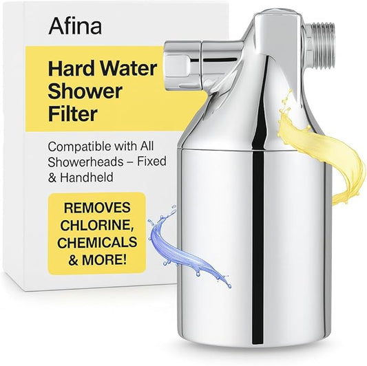 Afina Shower Filter For Hard Water - Removes 99% Chlorine, Harmful Substances & Heavy Metals - Improves your Skin & Hair (Chrome)