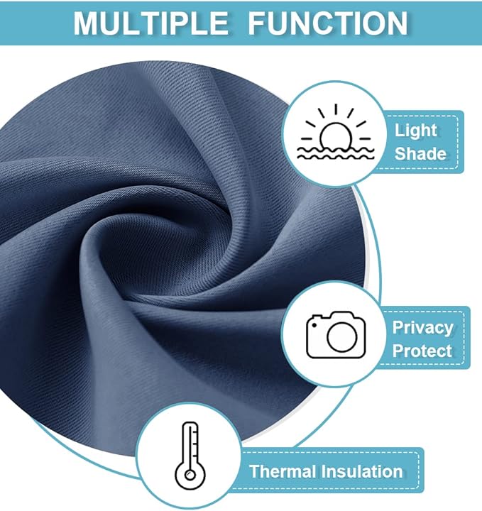 RYB HOME Blackout Curtains for Kitchen, Over Sink Privacy Curtains Window Decor, Thermal Insulating Drapes for Bathroom Cafe Bedroom Small Window, W 42 x L 24 inch, Stone Blue, 2 Panels