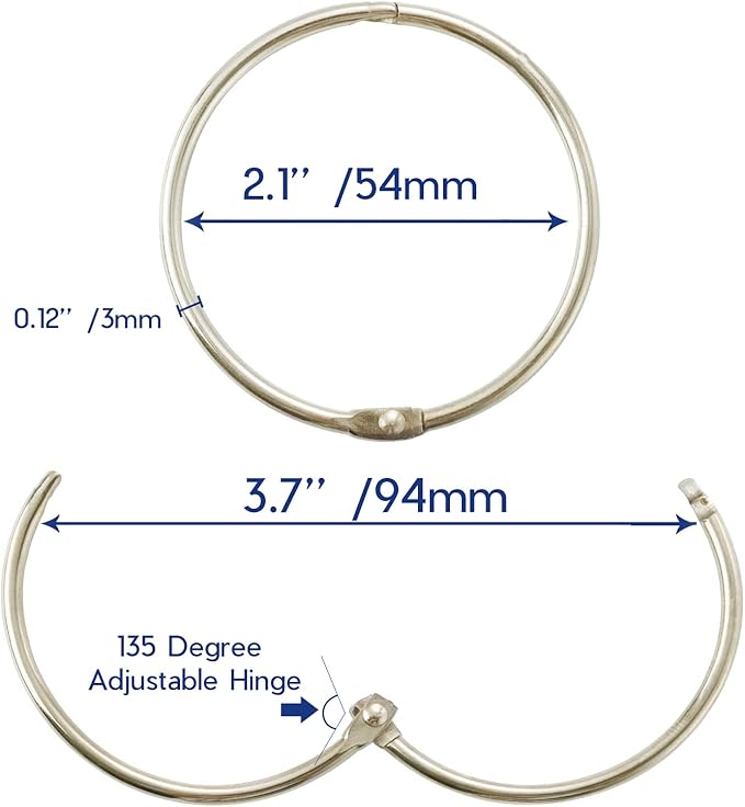 24 Pack Shower Curtain Rings,Rust Proof Shower Curtain Hooks for Bathroom,Circular Decorative Shower Curtain Rings and Hooks for Shower Rod,Metal Rings for Shower Curtain,Loose Leaf Rings(Nickel)