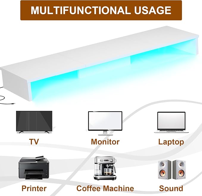 TV Riser Stand with LED Lights, 42.5" Super Large Monitor Stand Riser, Tabletop TV Stand Riser for Desk, Desk Shelf for Top of Desk, Desktop Organizer for Computer, TV, Laptop, Printer