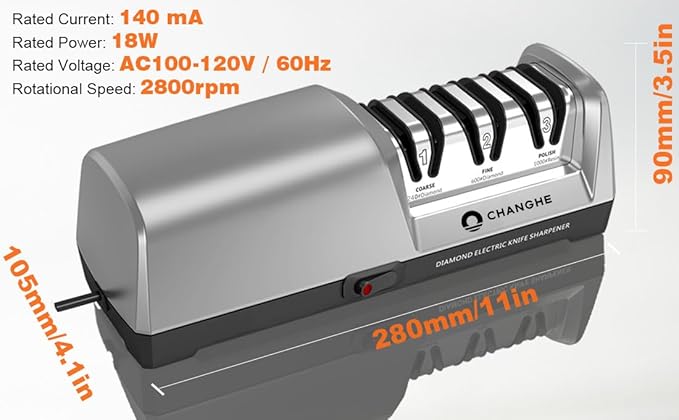 Electric Knife Sharpener 3 Stage - 100% Diamond Abrasives with 15°Precision Angle Guide, for Sharpening and Polishing Steel Kitchen Knives and Ceramic Knives,240 Grit and 600 Grit and 1000 Grit