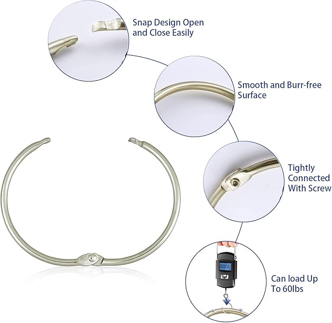 24 Pack Shower Curtain Rings,Rust Proof Shower Curtain Hooks for Bathroom,Circular Decorative Shower Curtain Rings and Hooks for Shower Rod,Metal Rings for Shower Curtain,Loose Leaf Rings(Nickel)