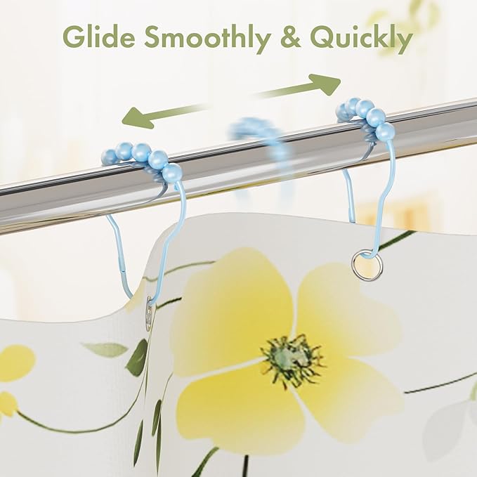 Amazer Shower Curtain Hooks, Decorative Shower Curtain Hooks Rust-Resistant Stainless Steel Glide Shower Hooks for Bathroom Set of 12, Light Blue