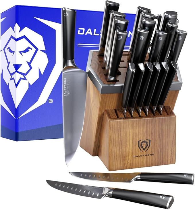 Dalstrong 24 Piece Block Knife Set - Vanquish Series - Stainless Steel Knife Set with Block & Kitchen Scissors - Forged High Carbon German Steel - Premium POM Black Handles - NSF Certified