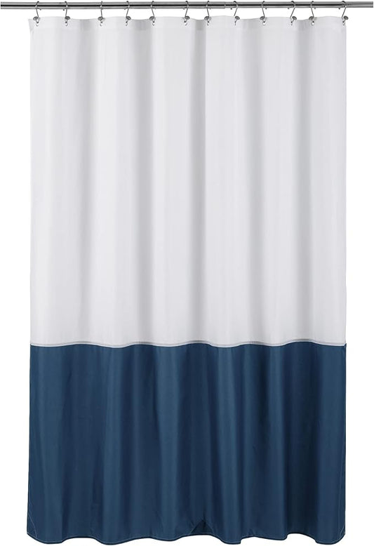 ALYVIA SPRING Waterproof Fabric Shower Curtain Liner - Soft & Light-Weight Cloth Shower Liner, 3 Bottom Magnets, Hotel Quality & Machine Washable - Standard Size 72x72, White and Navy