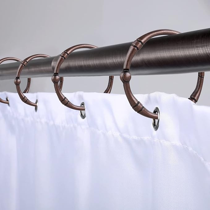 Shower Curtain Hooks, Rustproof Decorative Shower Curtain Rings Metal Round Shower Hooks for Bathroom Shower Rod, 12 Pack (Oil Rubbed Bronze)