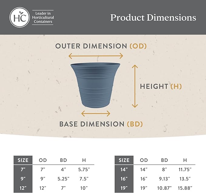 The HC Companies 7 Inch Sedona Round Self Watering Planter Pots, Lightweight UV-Resistant Plastic Outdoor Planters, 4-Pack Flower Pots for Garden & Home Decor, Warm Gray