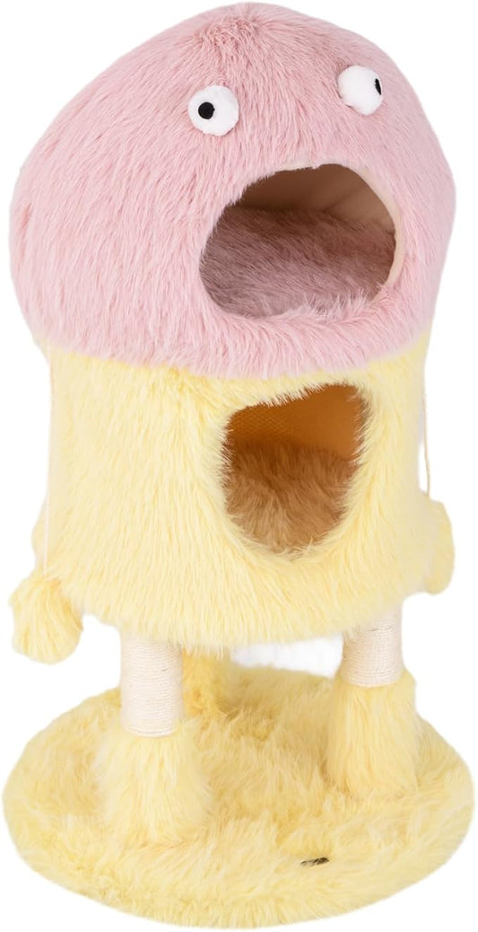 Tangkula Monster-Themed Cat Tree, 3-Level Cat Tower Activity Center with 2-Story Cat Condo, Sisal Scratching Posts & Hanging Toys, Long Plush Cute Cat Tree Tower for Indoor Cats (37 Inch)
