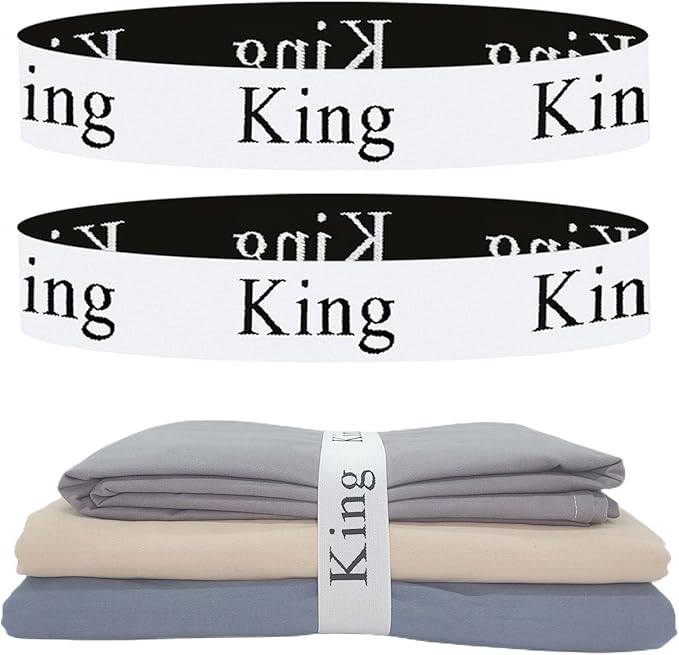 2-Piece Bed Sheet Organizer Bands - Sheet Keepers Linen Labels for Bedding, Closet Storage (King)