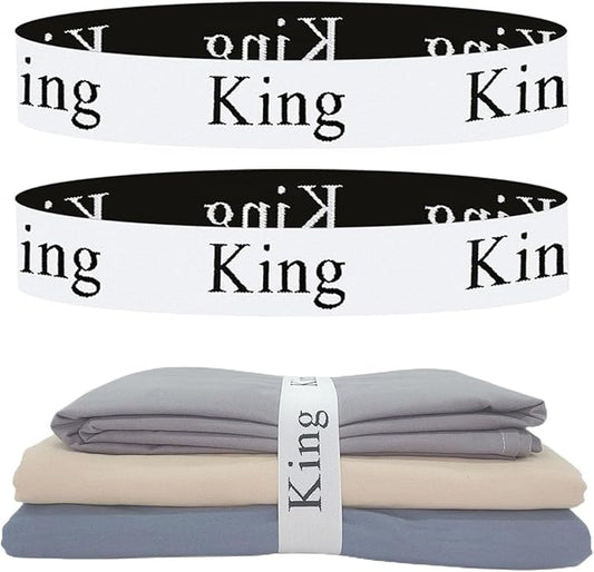 2-Piece Bed Sheet Organizer Bands - Sheet Keepers Linen Labels for Bedding, Closet Storage (King)