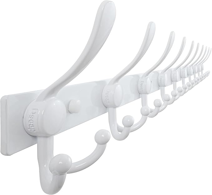 Dseap MaxStrong 2.0 Coat Rack Wall - 37” Long 10 Tri Hooks - Ultra Heavy-Duty Stainless Steel Wall Mount Coat Hanger, Hook Rail for Clothes Hats Jacket Towels White