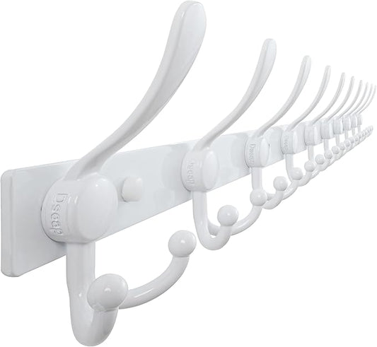 Dseap MaxStrong 2.0 Coat Rack Wall - 37” Long 10 Tri Hooks - Ultra Heavy-Duty Stainless Steel Wall Mount Coat Hanger, Hook Rail for Clothes Hats Jacket Towels White