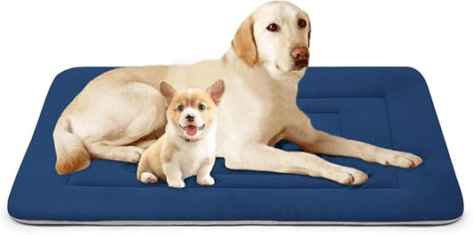 JoicyCo Dog Bed Soft Dog Crate Bed Pad Mat, 48 in Non Slip Bottom Washable Beds for Extra Large Dogs, Pet Bed Mattress Kennel Pad, Dark Blue