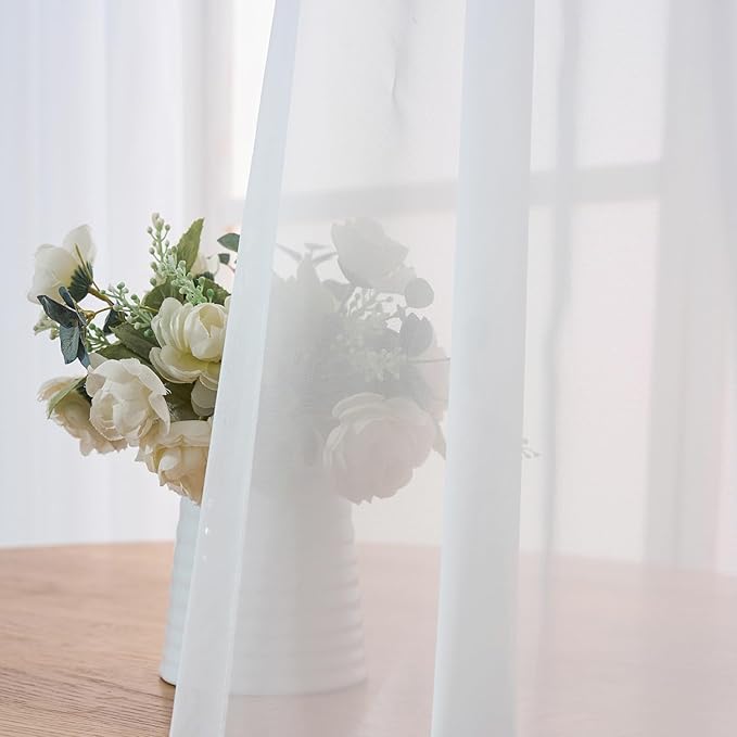 108 Inches Long Pure White Curtains for Bedroom Living Room Pinch Pleated Chiffon Sheer Curtains Light Filterring Semi-Sheer Curtain Pinch Pleat Drapes, 2 Panels,W52 x L108