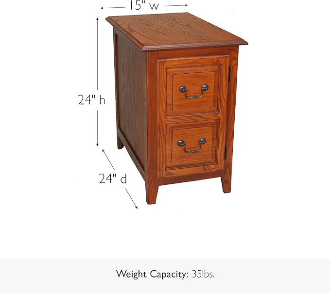 Shaker Solid Wood End Table with Faux Drawer Cabinet Storage, Medium Oak Brown, Perfect for Living Rooms, Bedrooms, and Small Spaces – Leick Home, 10030-MED