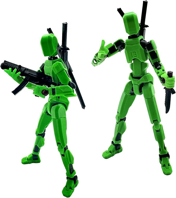 (Assembly Completed) 3D Printed Figure 5.54-inch Dummy13 with Weapon Expansion Set, Full Body Mechanical Movable Toy, Desk Decoration. (Green)