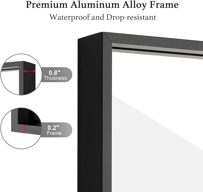20x30 Inch Black Bathroom Mirror, Copper-Free Mirror, Aluminum Alloy Frame Vanity Mirror, Rectangle Wall Mounted Mirror, Modern Mirror for Bedroom/Living Room/Porch Horizontal or Vertical