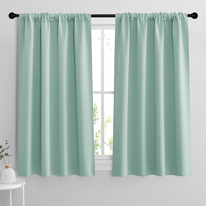RYB HOME Room Darkening Kitchen Curtains 54 inch Length, Durable Privacy Window Drapes Thermal Insulated Panels Farmhouse Decor for Bedroom Studio Bathroom, W 42 x L 54 inches, Set of 2, Aqua