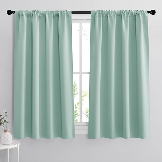 RYB HOME Room Darkening Kitchen Curtains 54 inch Length, Durable Privacy Window Drapes Thermal Insulated Panels Farmhouse Decor for Bedroom Studio Bathroom, W 42 x L 54 inches, Set of 2, Aqua