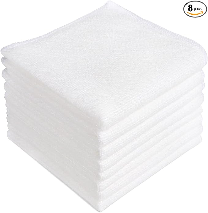 AIDEA Microfiber Cleaning Cloth White, 8PK, Absorbent Lint Free Rags, Scratch Free, Streak Free Microfiber Towels, Dish Towels White, 11.5in.x11.5in.