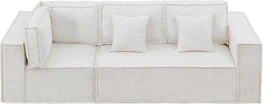 108'' Comfy Chenille Boneless Couch, Oversized Modular Sectional 3 Seater Sofa, Modern Deep Seat Corner Cloud Compressed Couch, No Assembly Sleeper Sofa with Chaise for Living Room, Beige