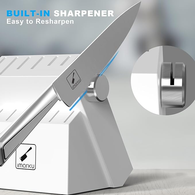 imarku 14-Piece Knife Set with Block, Built-in Sharpener, High Carbon Stainless Steel Kitchen Knives, Dishwasher Safe, Rust Resistant, Non-Slip Handle – Gift for Home Cooks & Chefs, White