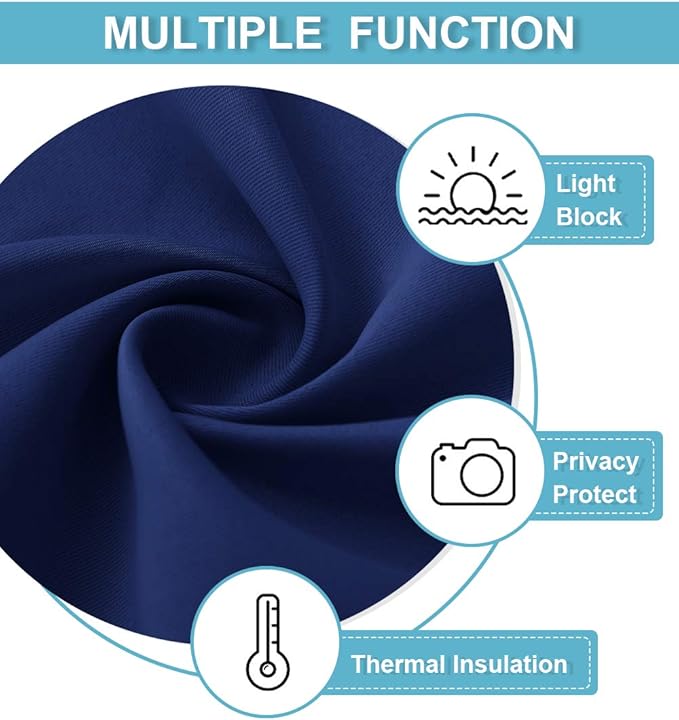 RYB HOME Blackout Curtains for Living Room, Room Darkening Small Window Treatment Thermal Insulated Privacy Blinds for Bedroom Bathroom Dining Room, Marine Blue, W42 x L63 inch, 2 Panels