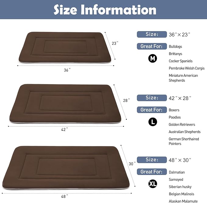 JoicyCo Dog Bed Soft Dog Crate Bed Pad Mat, 36 in Non Slip Bottom Washable Beds for Medium and Large Dogs, Pet Bed Mattress Kennel Pad, Dark Brown