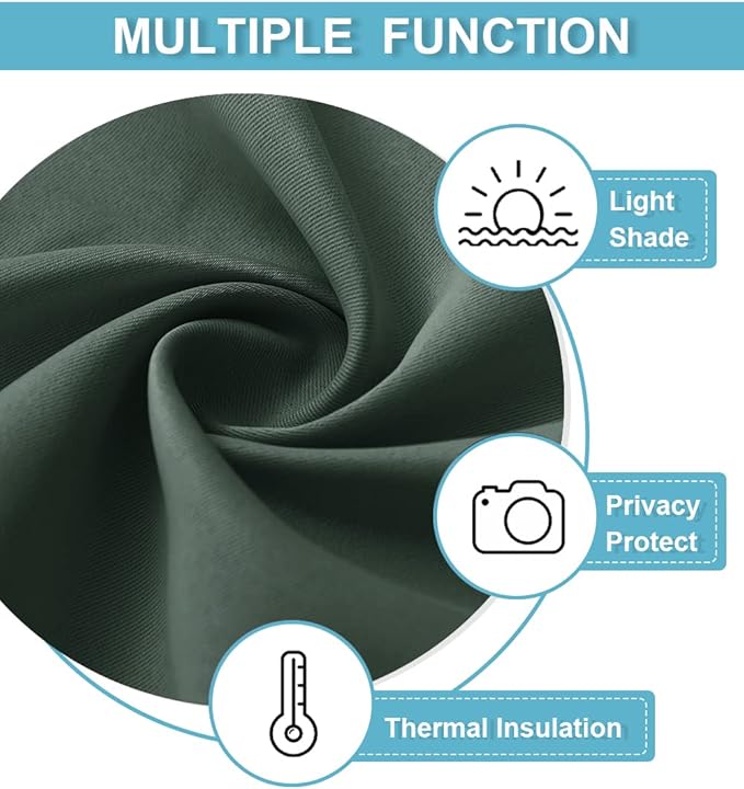 RYB HOME Curtains for Bedroom 63 inches Long, Blackout Thermal Insulating Window Treatment Drapes for Living Room Bathroom Basement Laundry Classroom, W 34 x L 63, Dark Green, 2 Panels