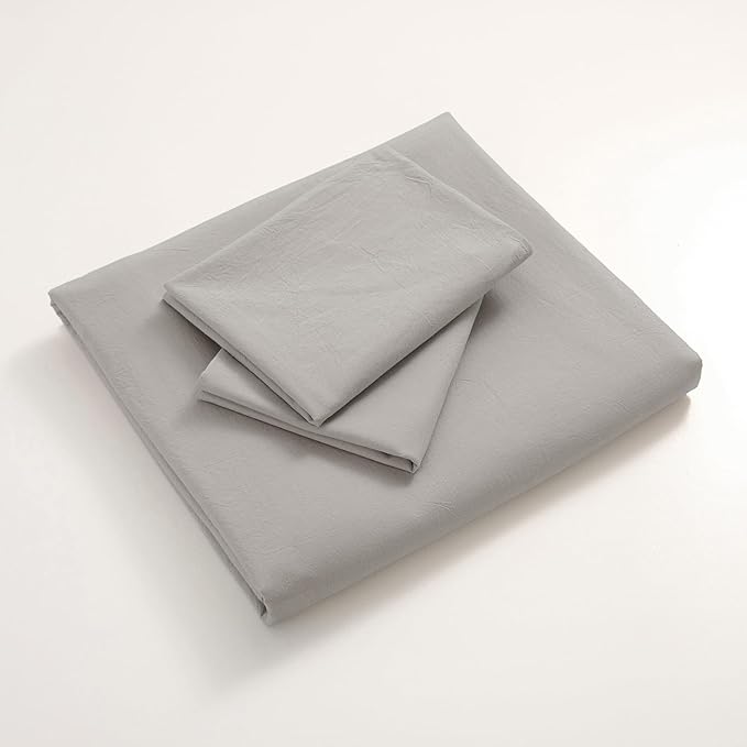 JIYUAN 100% Washed Cotton Duvet Cover Set 3 Pieces King, 1 Duvet Cover 104x90 Inches(Comforter Not Included) and 2 Pillowcases,Linen Feel Bedding Set Comfy and Breathable, Heathered Pastel Grey