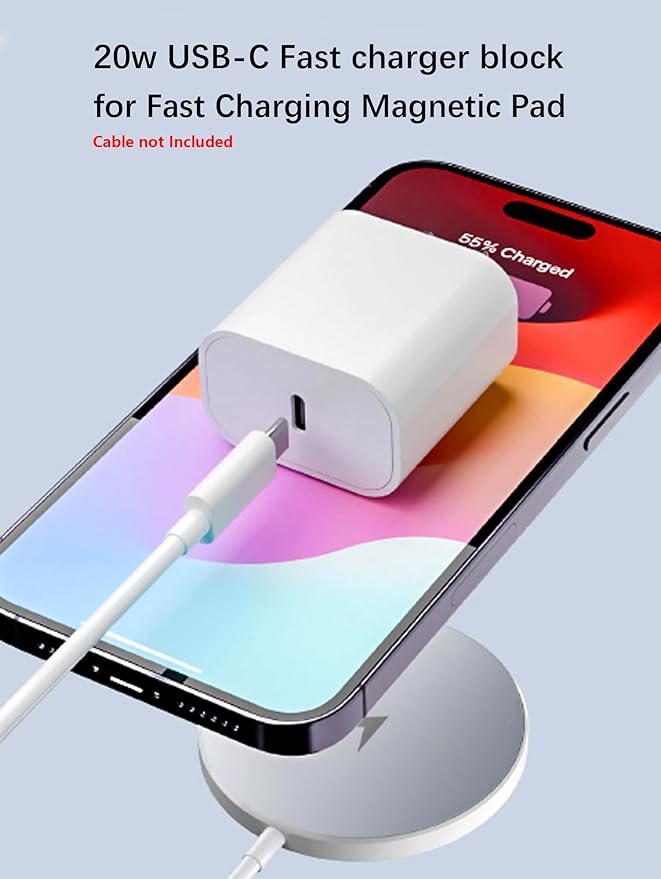 USB C Wall Charger Block for Wireless Charger Pad/iPhone 17 Air/17/16/15/14/13/12/AirPods 4 3 2 1 Pro Max, PD 20w QC 18W Type-C Power Adapter White 1-Pack (Cable not Included)
